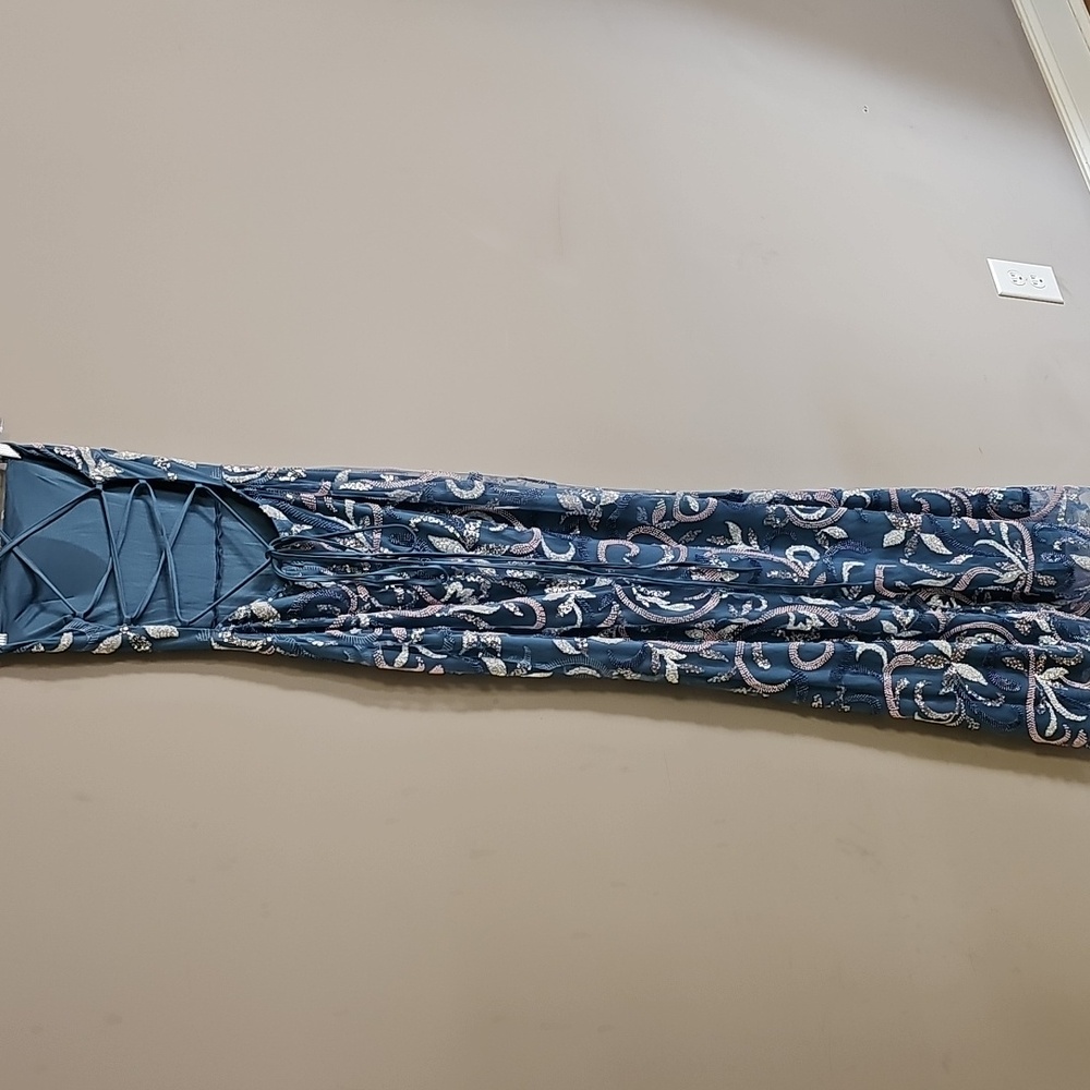 NWOT ELEGANT DUSTY BLUE FULL BEADED AND SEQUINED DRESS IN SMALL - Picture 3 of 8